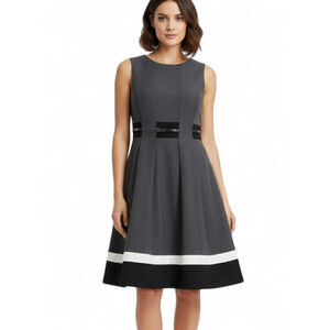 Calvin Klein Petite Fit and Flare Dress Black Gray White